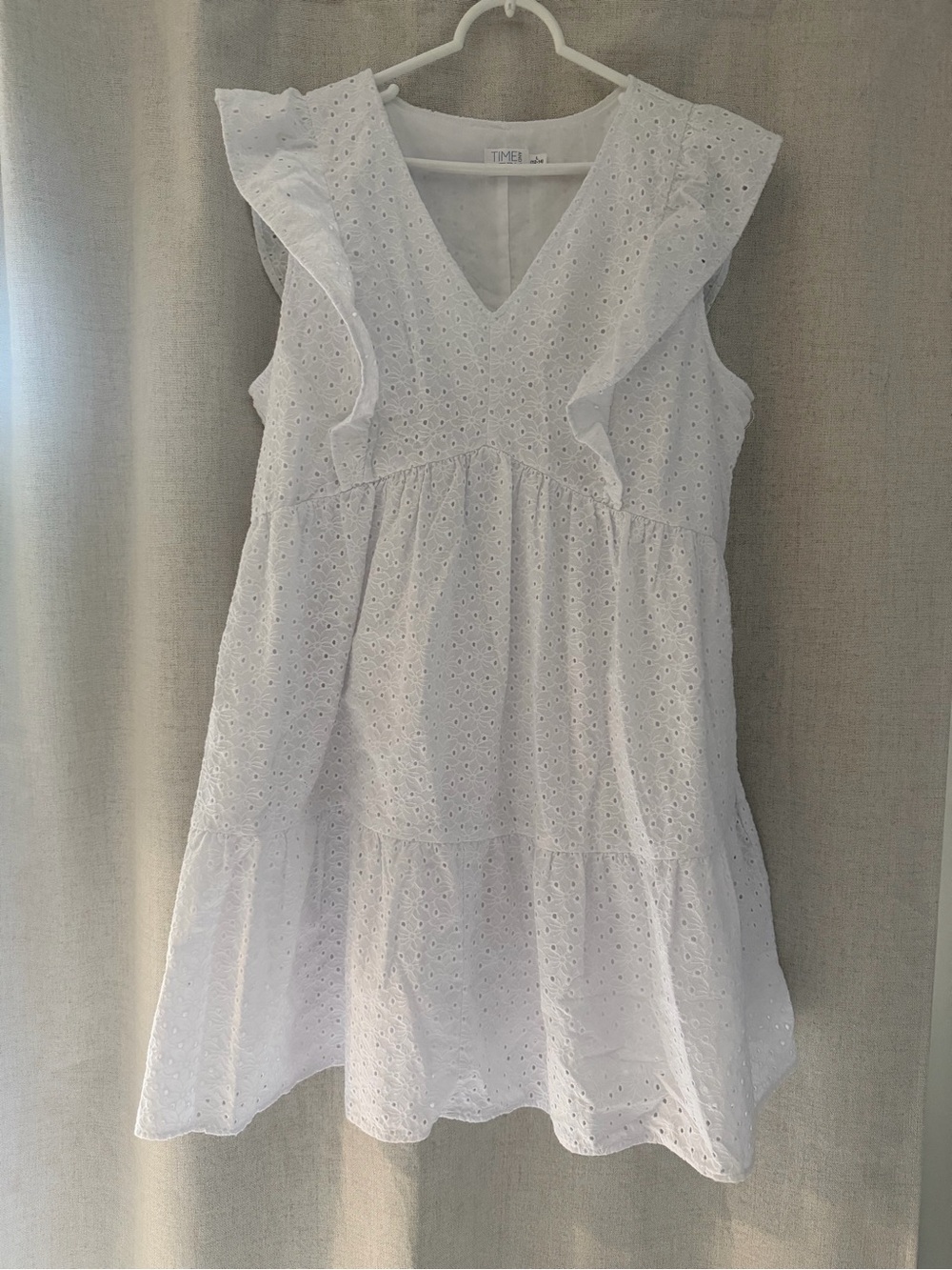 Time and Tru White Eyelet Sundress with Ruffle Shoulders